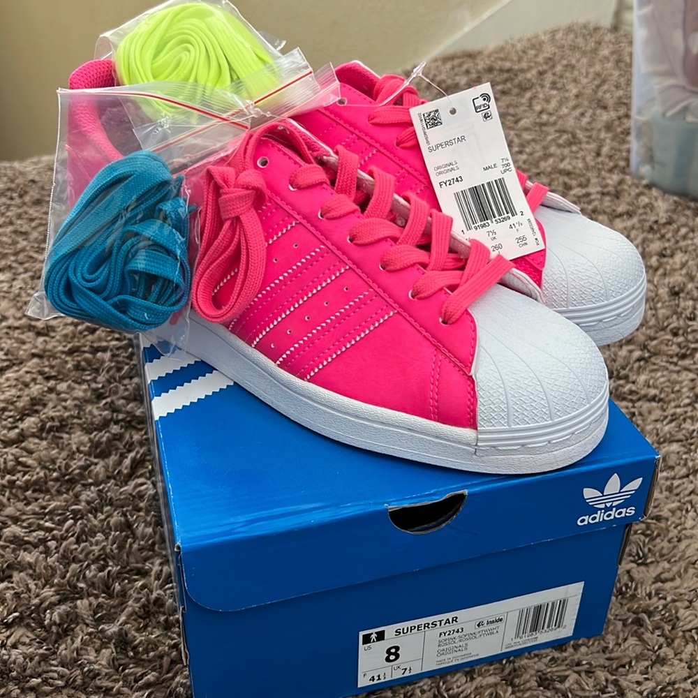 Brand new hot pink Adidas Superstar